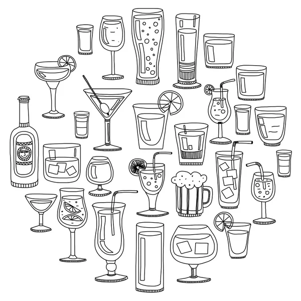Набор спиртных напитков и коктейлей — стоковый вектор