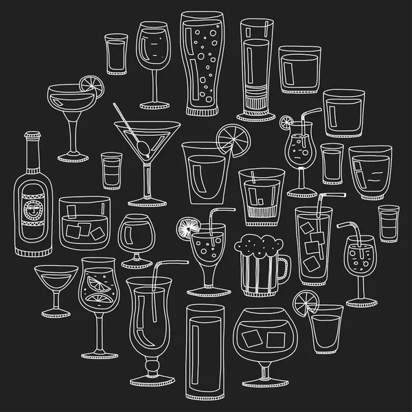 Bebidas alcoólicas e coquetéis conjunto de ícones —  Vetores de Stock