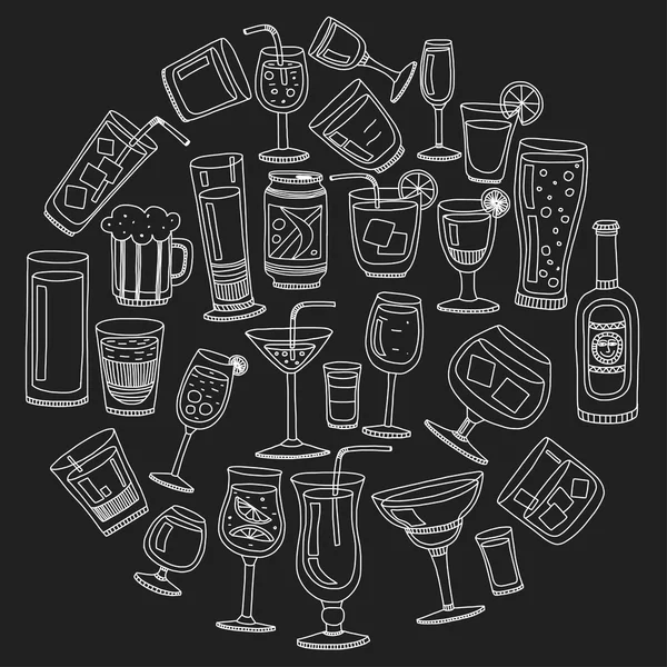 Alcohol drinks and cocktails icon set — Stock Vector