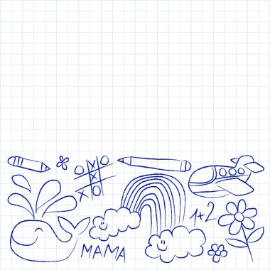 Anaokulu doodle not defteri kağıt üzerinde resimleri