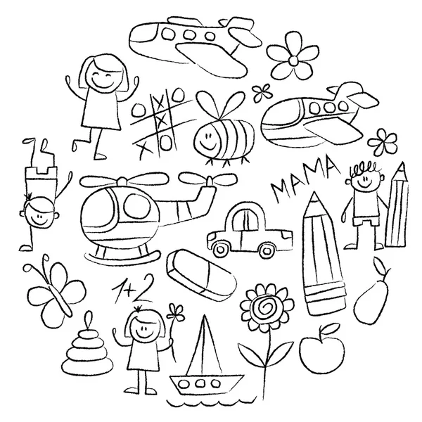 Kleuterschool doodle foto's op witte achtergrond — Stockvector