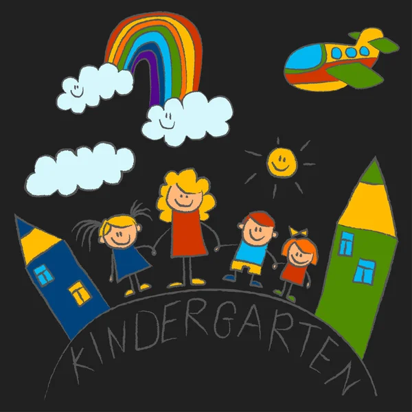 Jardín de infantes doodle imágenes Tiza de color — Vector de stock