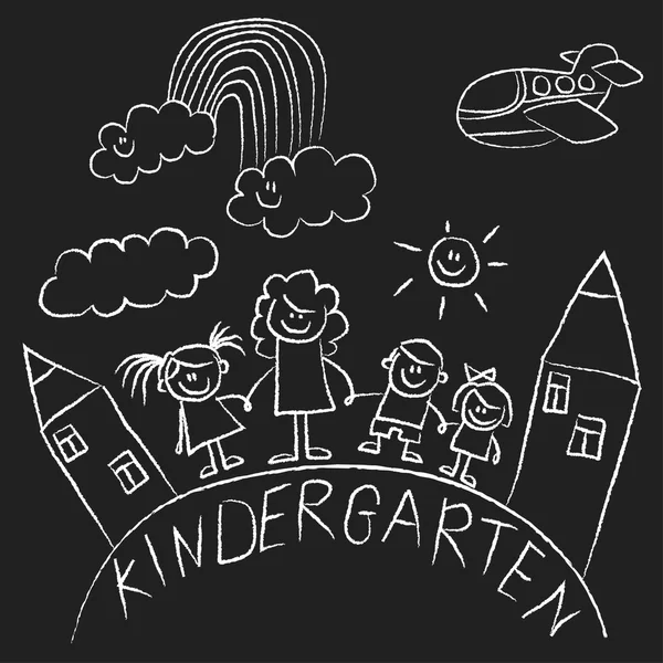 Jardín de infantes doodle imágenes en pizarra — Vector de stock