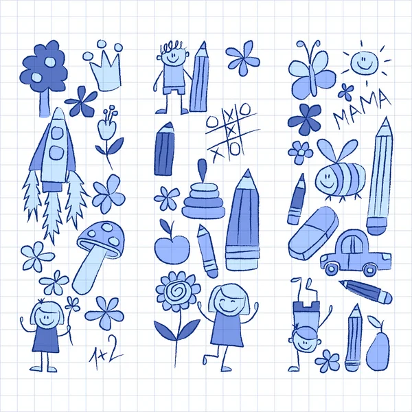 Jardim de infância doodle imagens em papel notepad —  Vetores de Stock