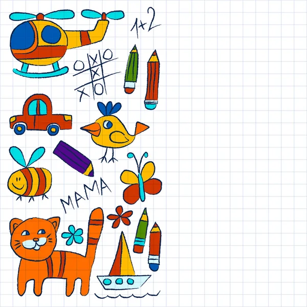 Jardim de infância doodle imagens em papel notepad —  Vetores de Stock