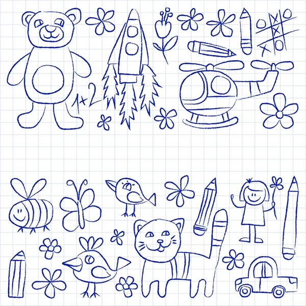 Anaokulu doodle not defteri kağıt üzerinde resimleri — Stok Vektör