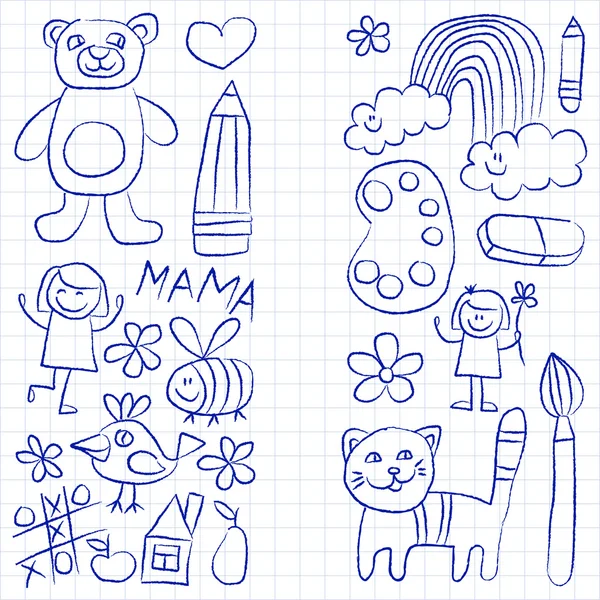 Jardim de infância doodle imagens em papel notepad —  Vetores de Stock