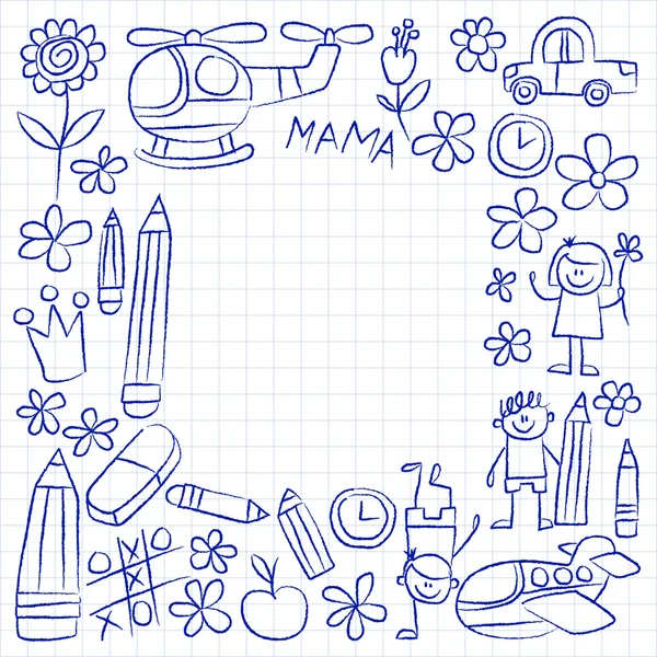 Dagis doodle bilder på anteckningsblock papper — Stock vektor