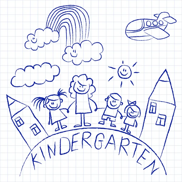 Kindergarten doodle pictures on notepad paper — Stock Vector