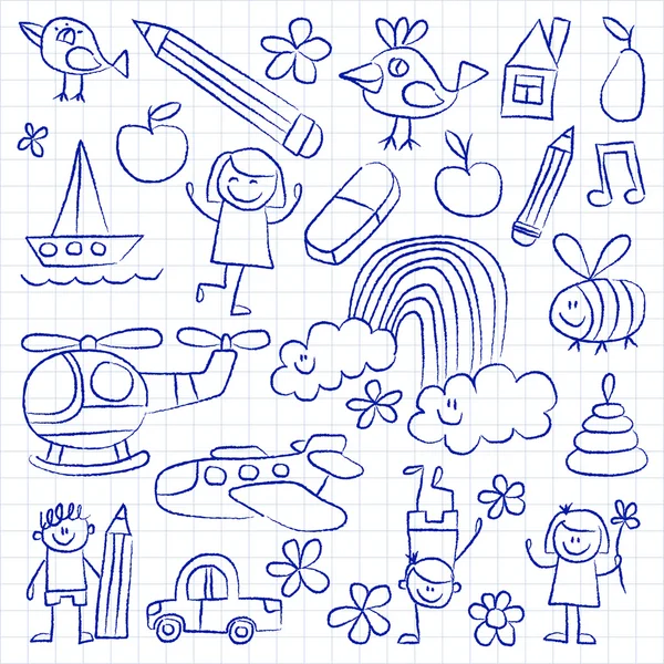 Jardim de infância doodle imagens em papel notepad —  Vetores de Stock