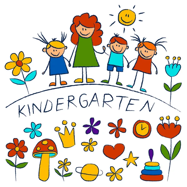 Kindergarten Doodle Bilder auf weißem Hintergrund — Stockvektor