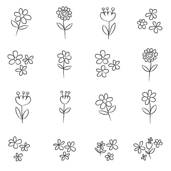 Conjunto vectorial de flores de doodle — Vector de stock