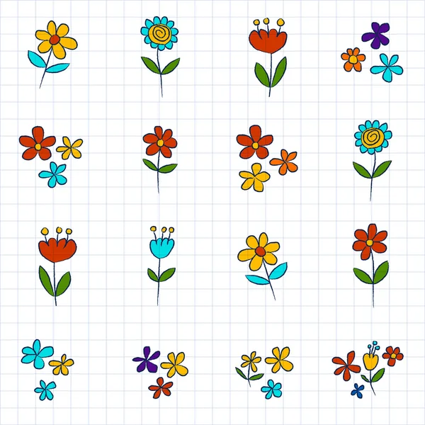 Conjunto de vetores de flores de doodle — Vetor de Stock