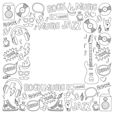 Vector doodle set with music hand drawn elements clipart