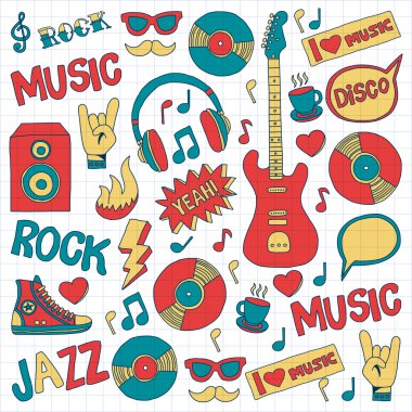 Doodle vektör simgeler müzik ve ses