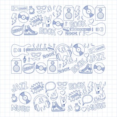 Doodle vektör simgeler müzik ve ses