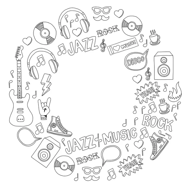 Vector doodle set med musik hand dras element — Stock vektor