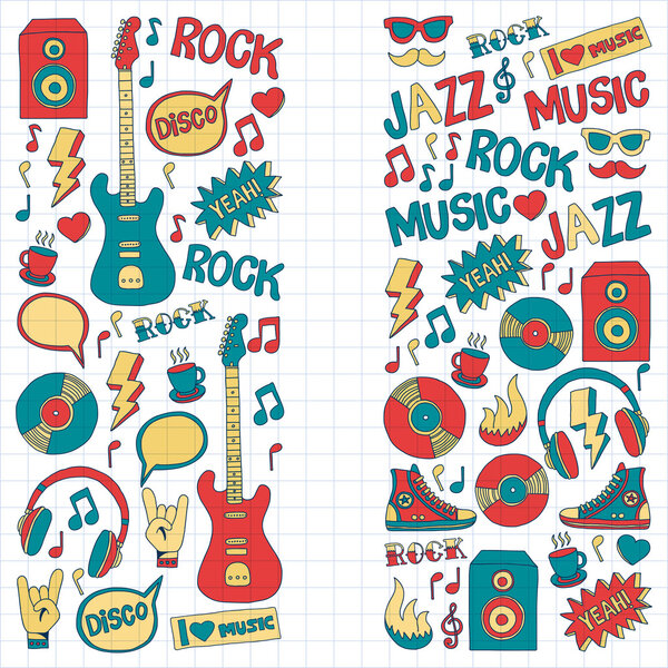 Doodle vector icons Music and sound