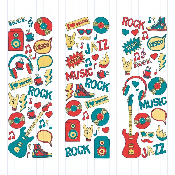 Doodle vector iconos Música y sonido — Vector de stock