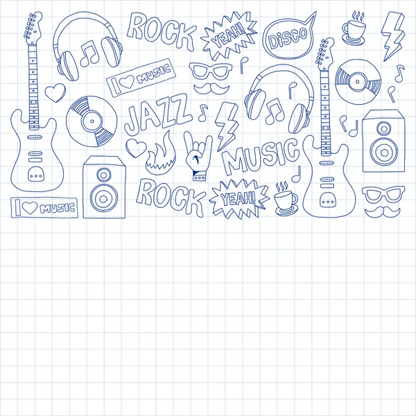 Icone vettoriali Doodle Musica e suono — Vettoriale Stock