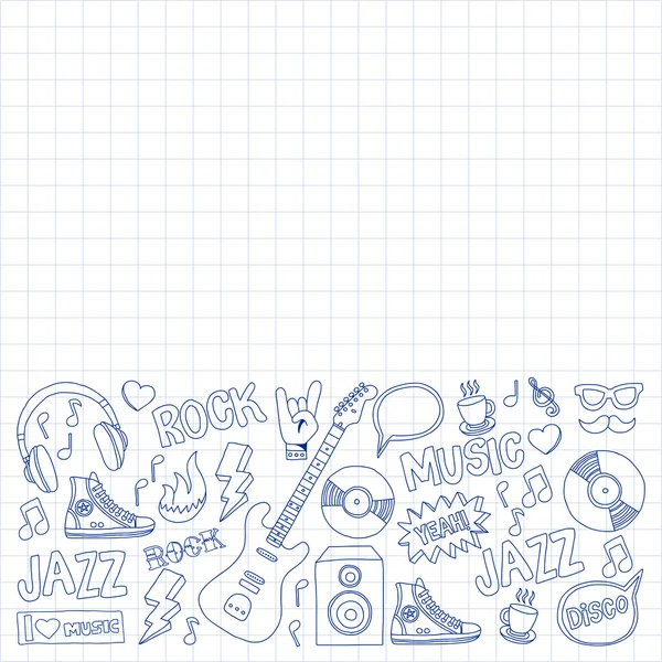 Doodle-Vektor-Symbole Musik und Sound — Stockvektor