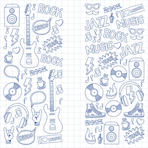 Doodle vector iconos Música y sonido — Vector de stock