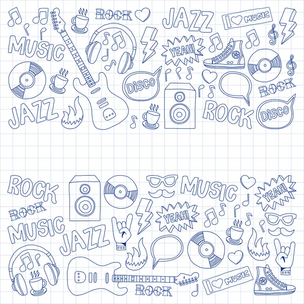 Icone vettoriali Doodle Musica e suono — Vettoriale Stock