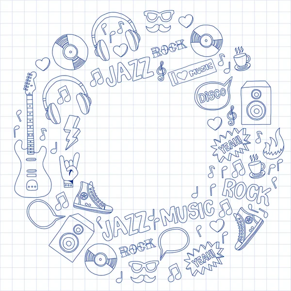 Icone vettoriali Doodle Musica e suono — Vettoriale Stock