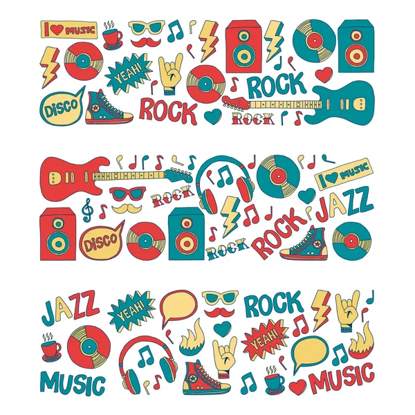 Doodle vector iconos Música y sonido — Vector de stock