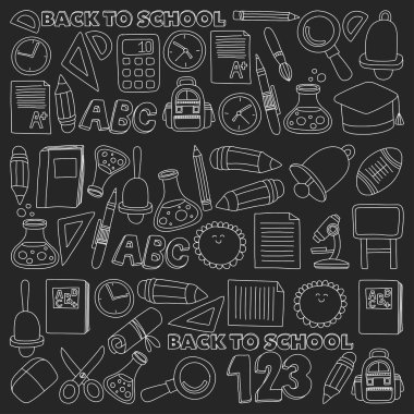 Vektör doodle okula geri eğitim simgeler kümesi