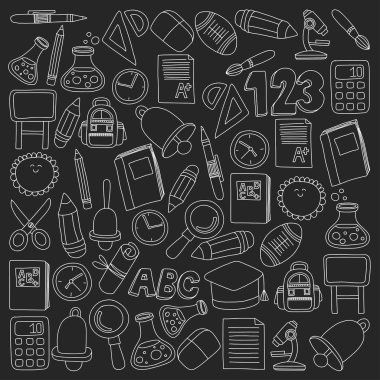 Vektör doodle okula geri eğitim simgeler kümesi