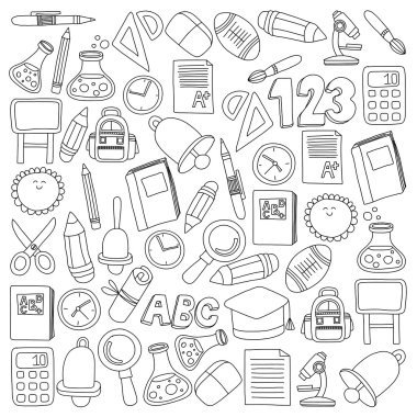 Vektör doodle okula geri eğitim simgeler kümesi