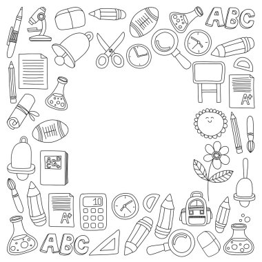 Vektör doodle okula geri eğitim simgeler kümesi