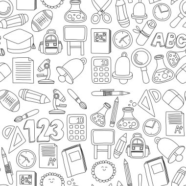 Vektör doodle okula geri eğitim simgeler kümesi