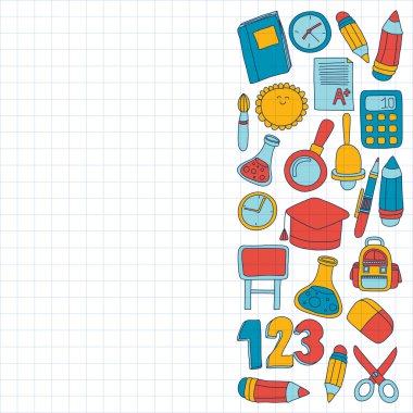 Vektör doodle okula geri eğitim simgeler kümesi