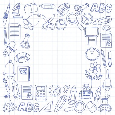 Vektör doodle okula geri eğitim simgeler kümesi