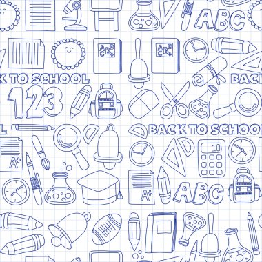 Vektör doodle okula geri eğitim simgeler kümesi