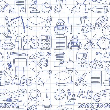 Vektör doodle okula geri eğitim simgeler kümesi