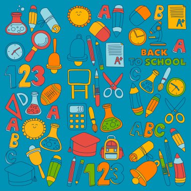 Vektör doodle okula geri eğitim simgeler kümesi