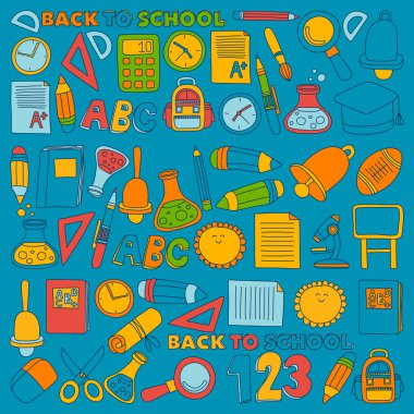 Vektör doodle okula geri eğitim simgeler kümesi