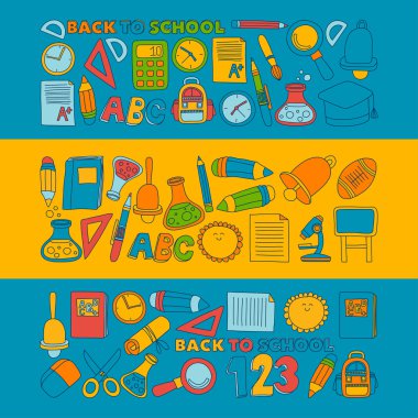 Vektör doodle okula geri eğitim simgeler kümesi