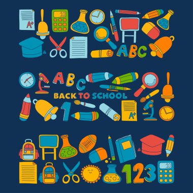 Vektör doodle okula geri eğitim simgeler kümesi