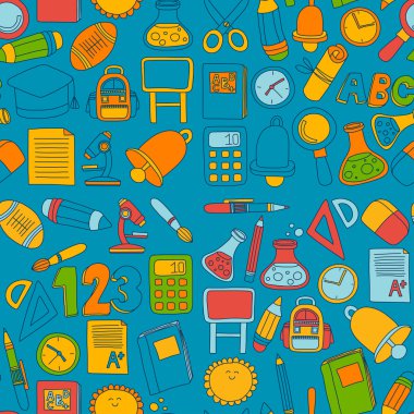 Vektör doodle okula geri eğitim simgeler kümesi