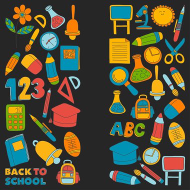 Vektör doodle okula geri eğitim simgeler kümesi