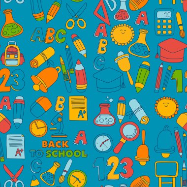 Vektör doodle okula geri eğitim simgeler kümesi