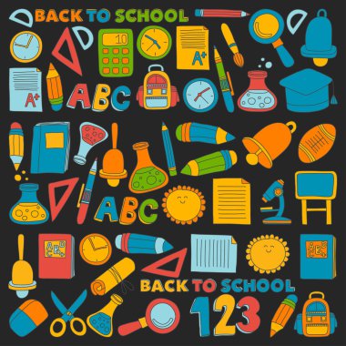 Vektör doodle okula geri eğitim simgeler kümesi