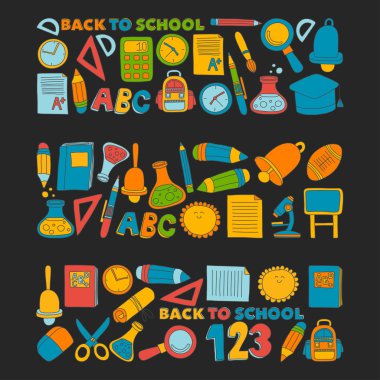 Vektör doodle okula geri eğitim simgeler kümesi