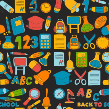 Vektör doodle okula geri eğitim simgeler kümesi