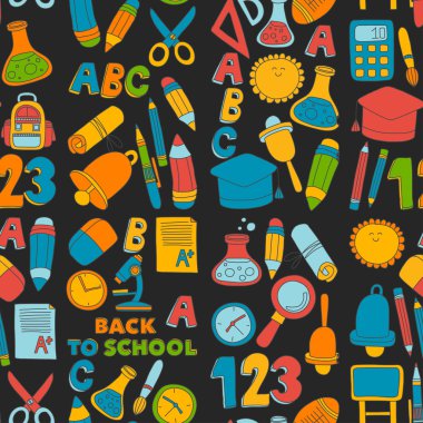 Vektör doodle okula geri eğitim simgeler kümesi