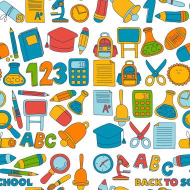 Vektör doodle okula geri eğitim simgeler kümesi